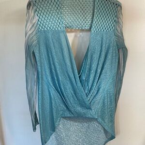 Komarov Seafoam Green Draped V-Neck Blouse